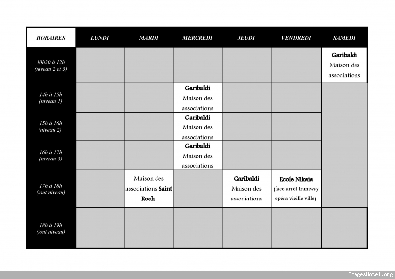 Planning Club Dame d'Azur échecs 2016-2017